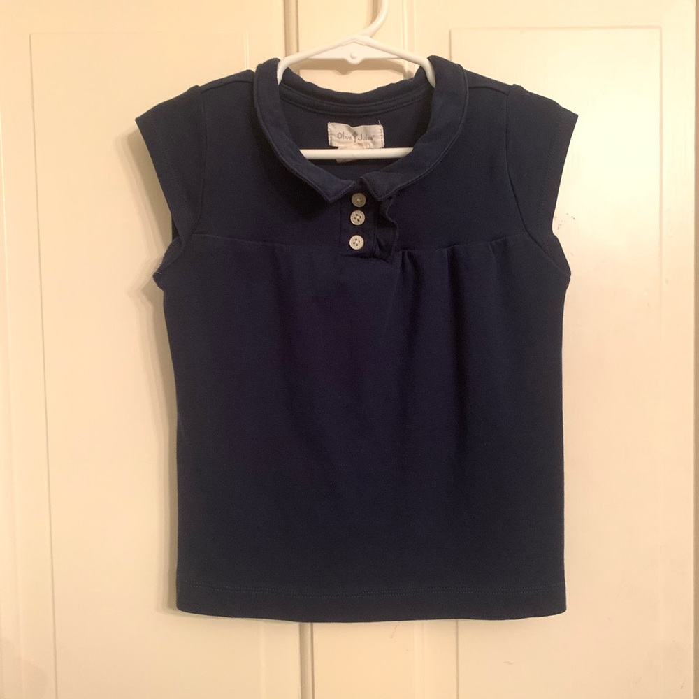 Olive Juice navy blue collared girls top.